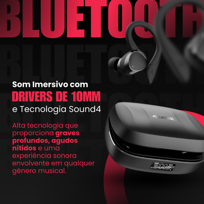 Fone Bluetooth Sem Fio 4Leader – Esportivo, À Prova D’água, Grave Potente, 20h Bateria, Microfone, Fone de Ouvido para Academia e Treino, Garantia Brasil